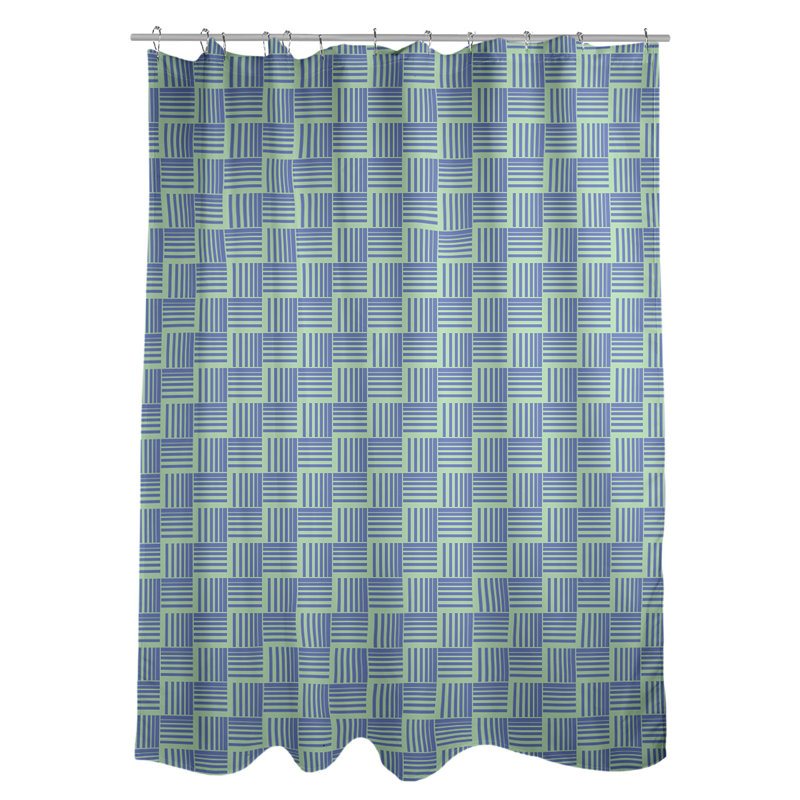 Rideau de douche simple basketweave rayures classic, Vert / Bleu