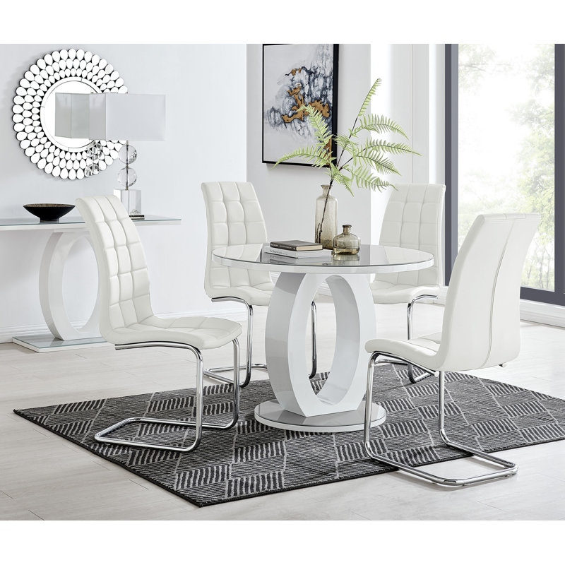 Scottsmoor Modern Halo Seat Round Dining Table Set - 4 Upholstered Faux Leather Dining Chairs, 75Cm H x 100Cm W x 100 Cm D
