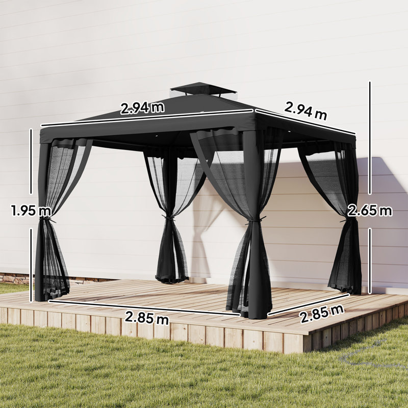 Outsunny 3 x 3 m Metal Gazebo Garden Pavillion Double Roof Black