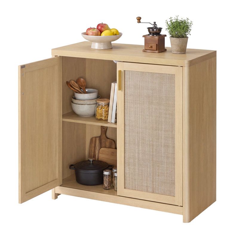 31.5" W Boho Buffet Cabinet, Adjustable Shelf, Buffet Table with Rounded Corners, Yellow, Set of 1