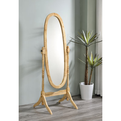 Miroir de plancher ovale en bois de 60,13 po de hauteur avec finition naturelle. Miroir réglable. S'incline facilement à n'importe quel angle. Facile à assembler pour créer une position ovale et naturelle. Angle en douceur. Convoie