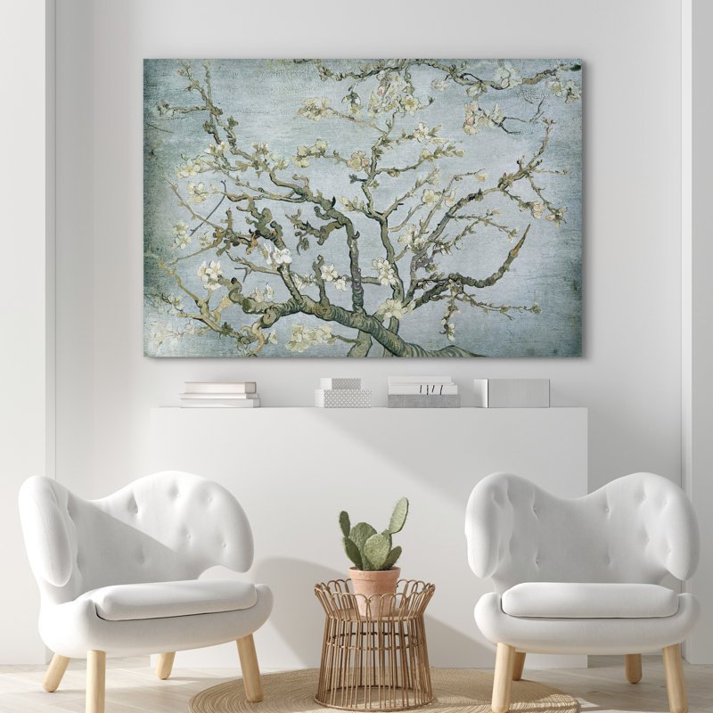 «Amandier en fleurs» par Vincent van Gogh, H 32 po x l 48 po x P 1,5 po, Vintage Ice Blue, Toile tendue