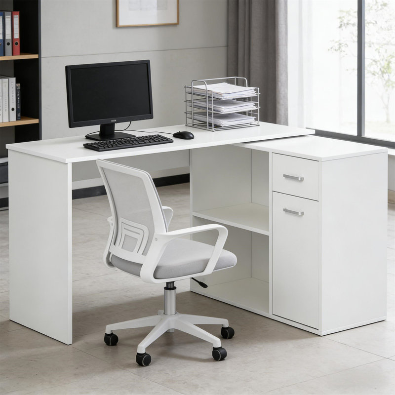 Bureau d'angle rotatif (sans tabourets), Blanc