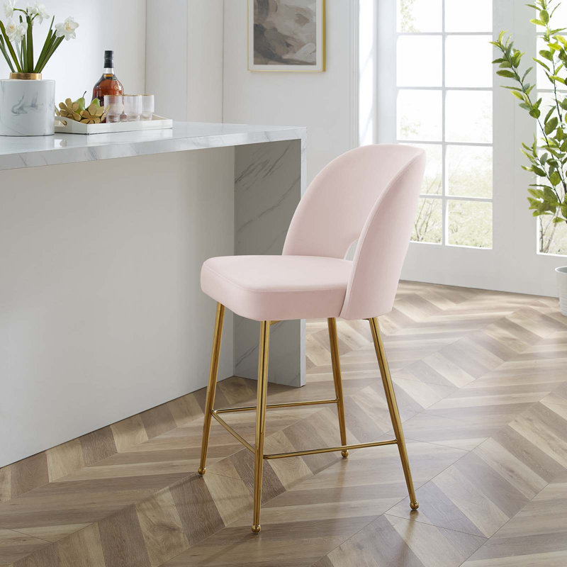 Tabouret de comptoir en velours gris anthracite Rouse Performance, Or, Rose