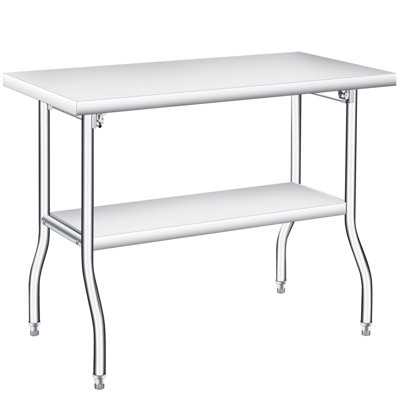 48" x 24" Folding Heavy-Duty Stainless Steel Work Table with Undershelf, 1100 lb Capacity, Prep Work Table for Kitchen, Restaurant, or Outdoor Use