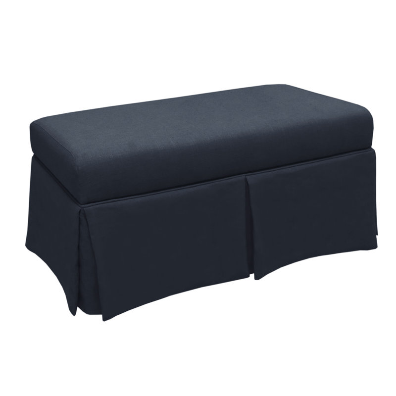 Banc de rangement rembourré Delvale, Lin bleu marine classique