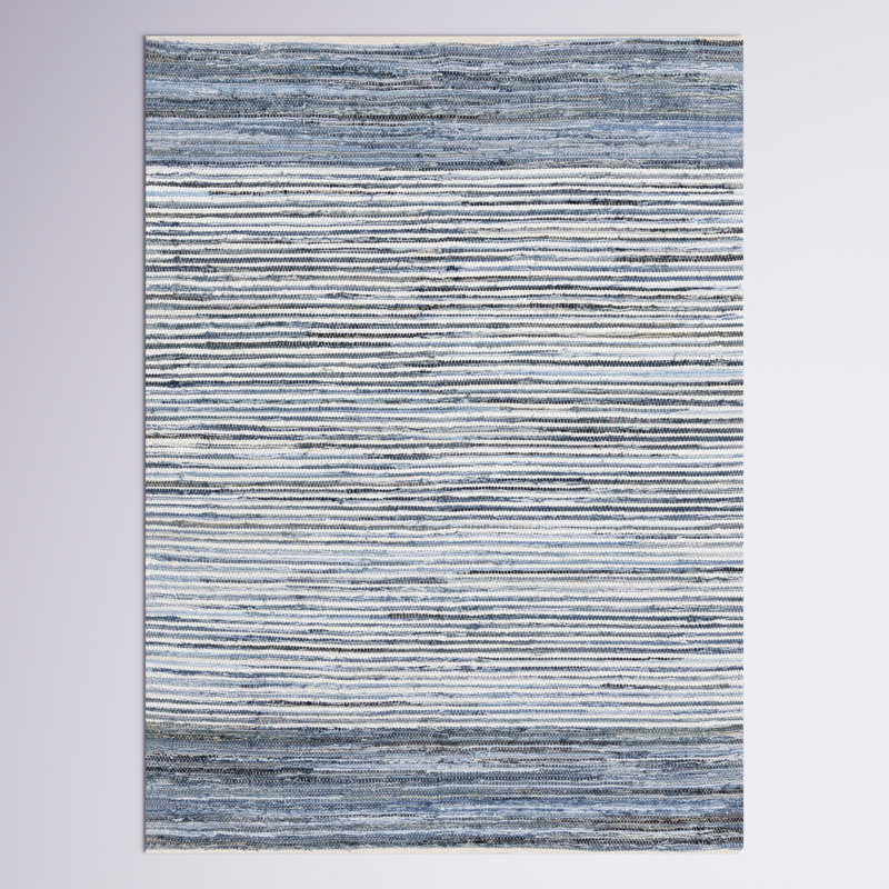 Tapis en coton bleu vif et bleu marine fabriqué et tressé à la main, Rectangle 12 pi x 15 pi