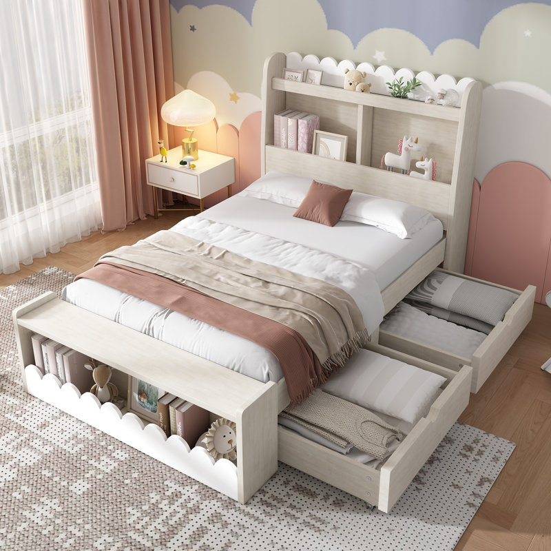 Auvianna Bed with 2 Drawers and Bench, 90 x 190cm