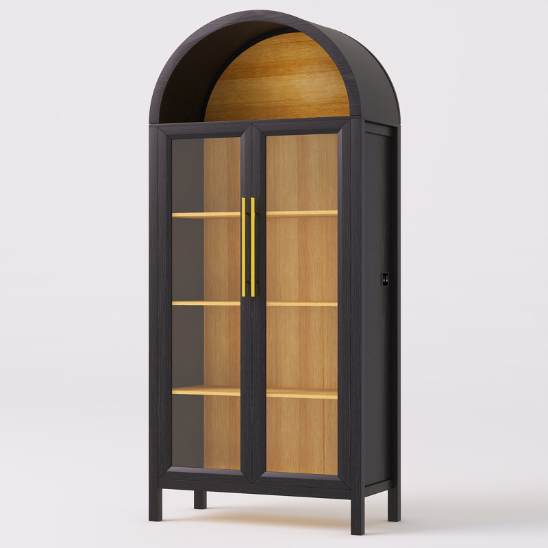 Vitrine arquée de 173 cm de haut avec porte vitrée, vitrine à 5 niveaux avec éclairage DEL et capteurs de présence.