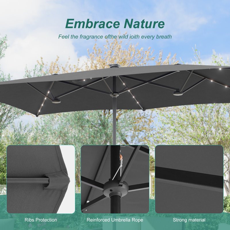 Parasol d'extérieur à DEL 11x7Ft, Gris foncé