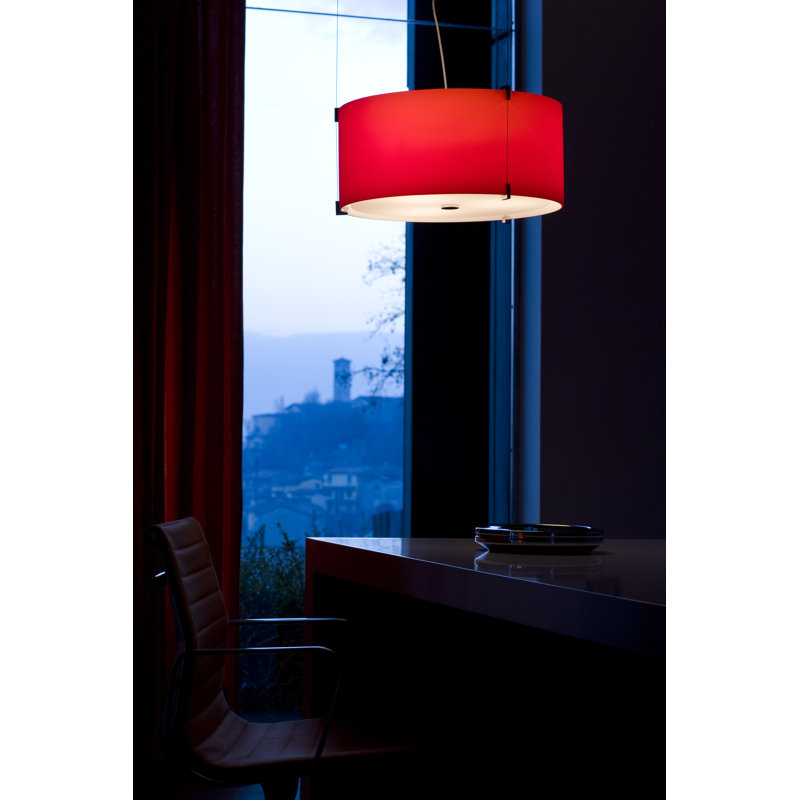 3 - Light Drum Pendant, Opal Red, Chrome