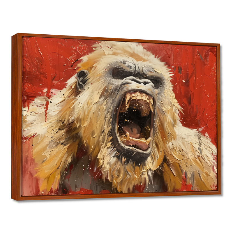 Beige rouge frénésie Bigfoot - impression d'art mural Bigfoot, Toile avec cadre flottant brun, H 16 po x l 32 po x P 1 po
