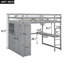Lit mezzanine double en bois avec garde-robe intégrée, bureau, tablettes et tiroirs, blanc-87022213