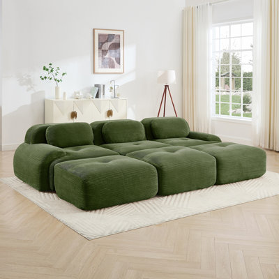 Canapé modulaire à trois places avec 3 repose-pieds en velours côtelé sans assemblage Animaux de compagnie à accoudoirs larges et incurvés 32D High Resilience Sponge