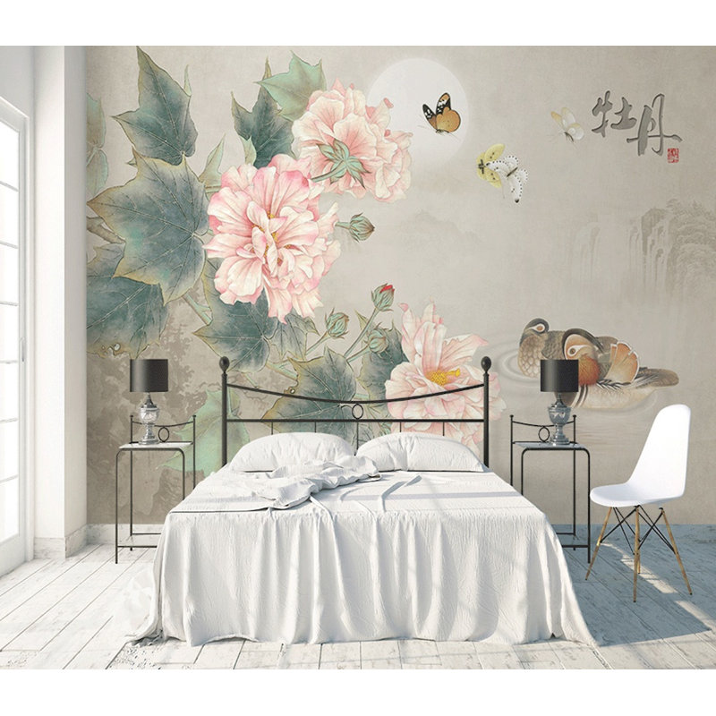Murale paysage de pivoines Somonauk, L 35 po x l 55 po