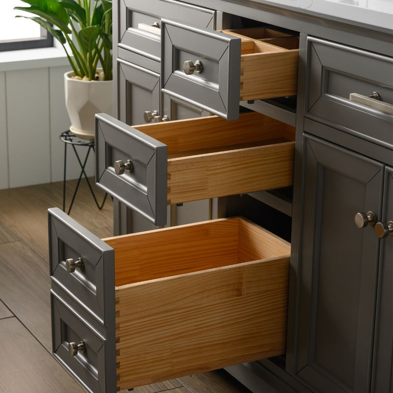 Meuble-lavabo double Currahee, Gris / Nickel brossé