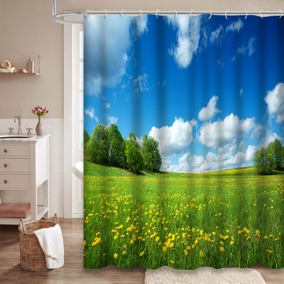 Rideau de douche avec 12 crochets Yellow Dandelions
