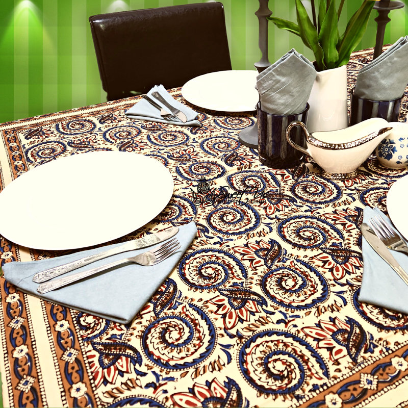 Nigoghos Cotton Veggie Dye Hand Block Printed Tablecloth Collection, 60" Square, Yellow
