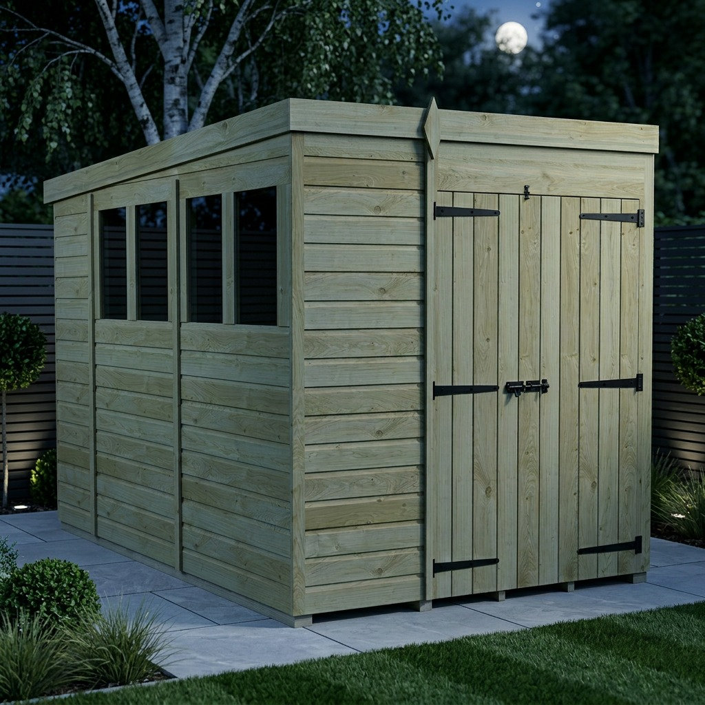 Total Sheds 6ft x 10ft Pent Garden Shed - Double Door - With Windows - Pressure Treated Timber - UK Manufactured