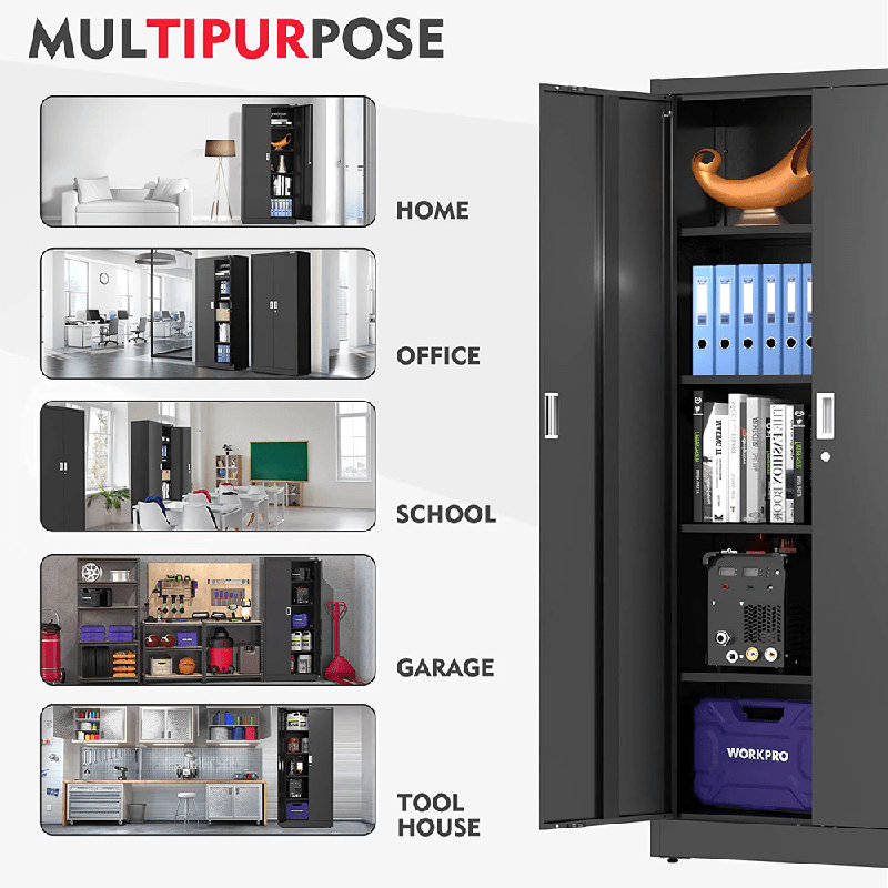 Black Lockable Office Cabinet with Adjustable Shelving