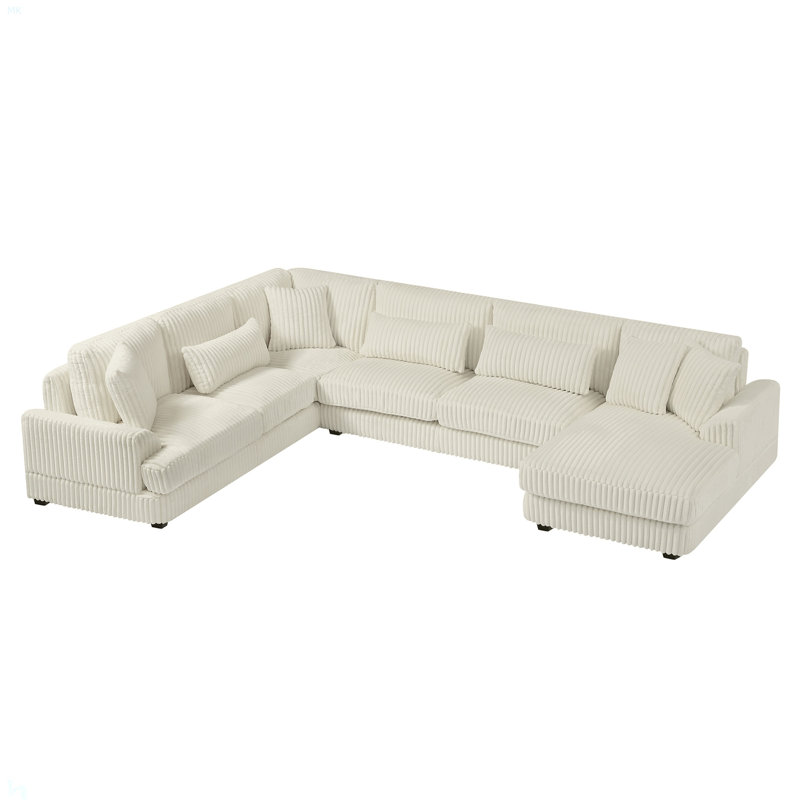 Canapé modulaire surdimensionné de 129 po en forme de U Canapé-lit moderne recouvert de velours côtelé doux avec une chaise longue pour le salon