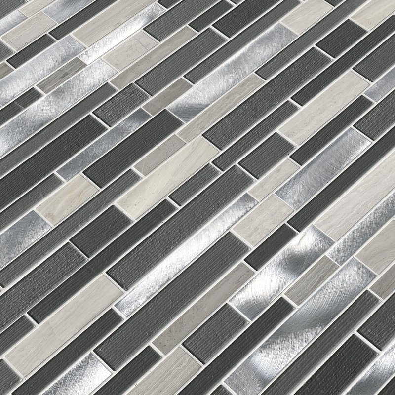 Sterling Moon Sterling Moon Interlocking 12 in. x 12 in. Glass Stone Metal Blend Mosaic Floor and Wall Tile