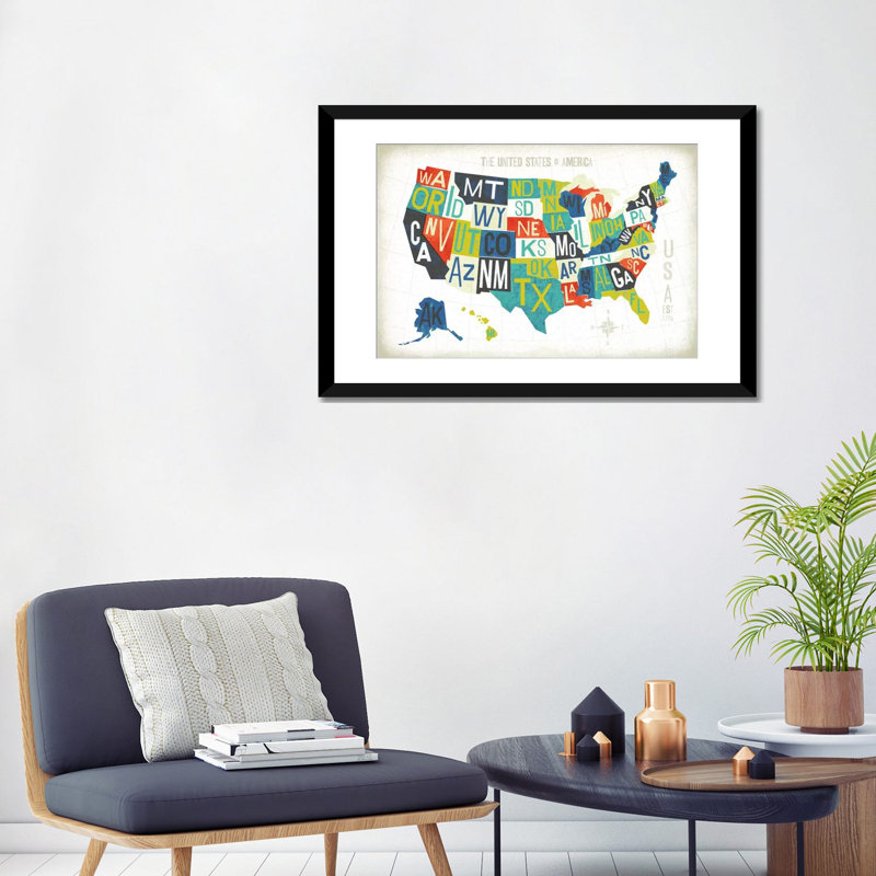 «Letterpressed Cartes Series: USA», impression sur toile, H 26 po x l 40 po x P 1,5 po, Toile tendue, Pas de tapis