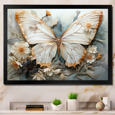 «Bisson White Gray Butterfly», reproduction sur toile encadrée