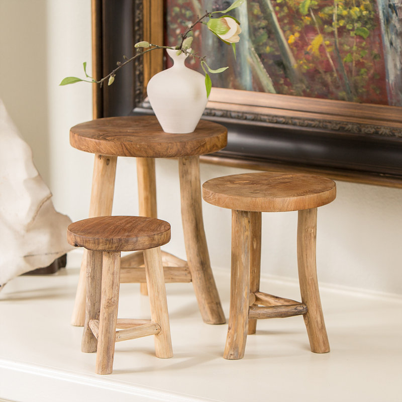 Ensemble de 3 mini tabourets / support à fleurs H 7 7/9 ", Brun