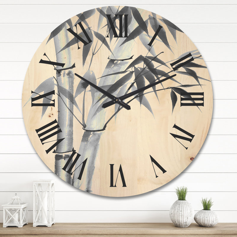 Horloge murale en bois de bambou monochrome, Grand