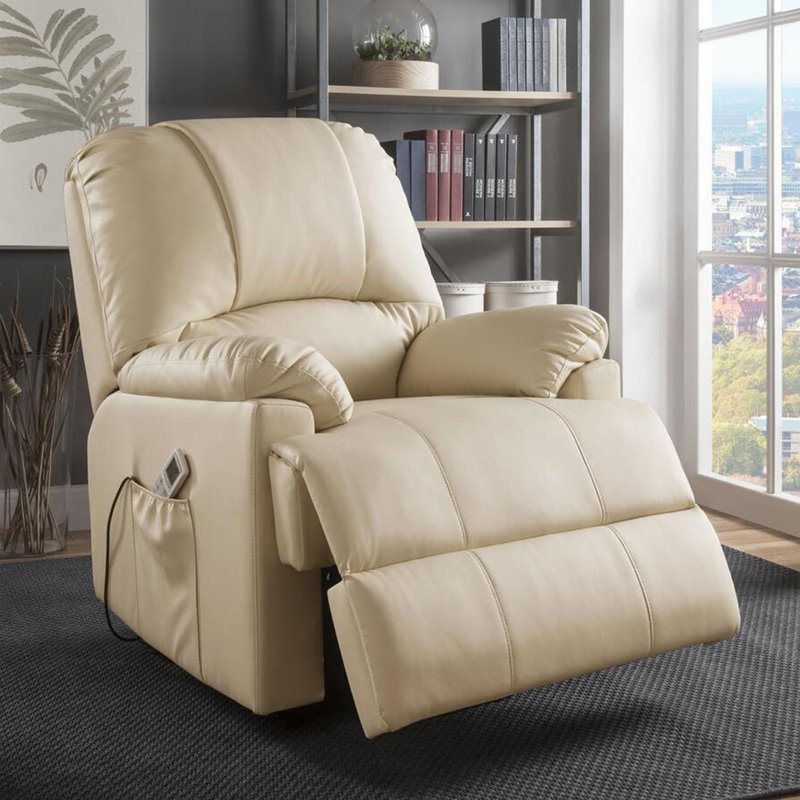 Faux Leather Lift Assist Recliner, Beige Faux Leather