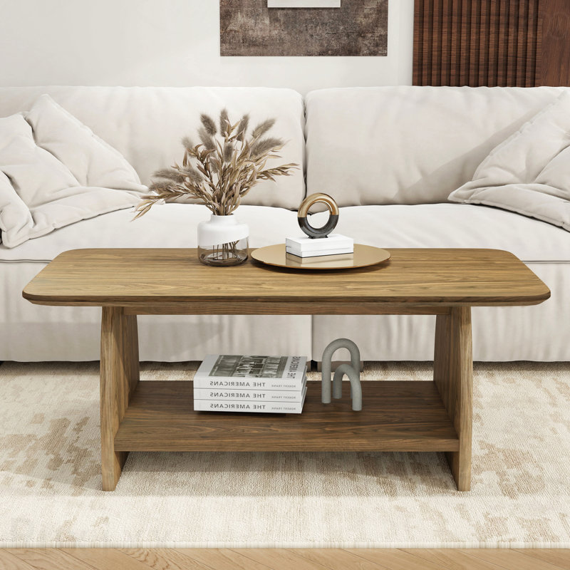 Table basse de 47 pouces avec rangement en MDF rond moderne double couche rectangulaire avec fonction de rangement Design de coin arrondi convenant au salon