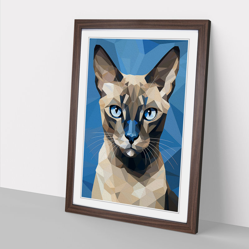 Siamese Cat Cubism - Single Picture Frame Print on Wood, 34cm H x 25cm W x 2cm D, Walnut 