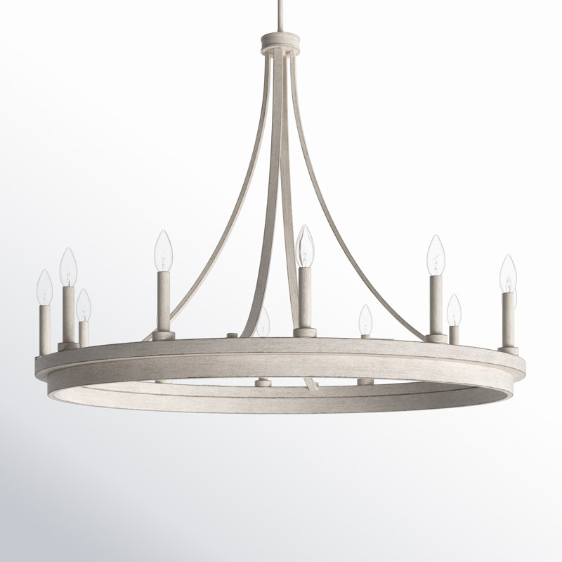 Marconi 12-Light Dimmable Wagon Wheel Chandelier , Ivory Wash