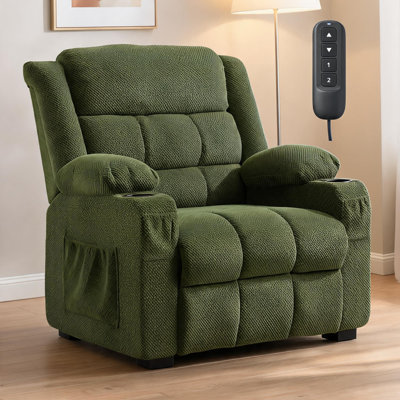 Fauteuil inclinable électrique surdimensionné avec télécommande, position mémorisable, port USB, deux positions mémorisables préréglées, assise de 66 cm (26 pouces), revêtement en chenille texturée, porte-gobelets, poches, supporte jusqu'à 136 kg (300 lb) pour adultes.