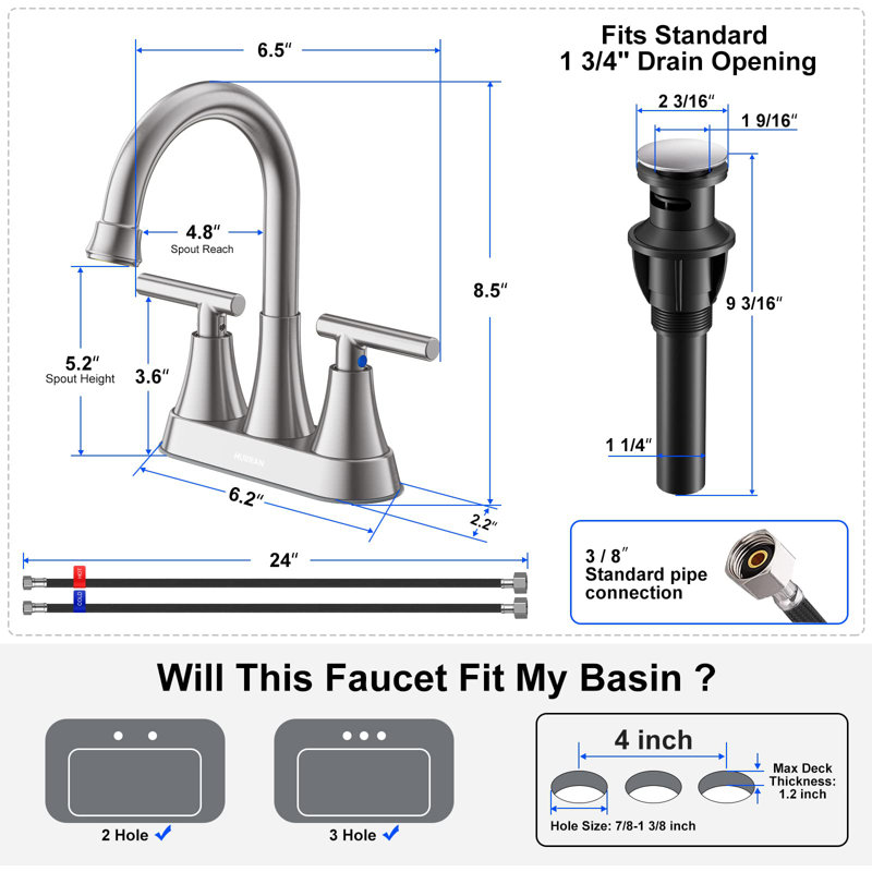 2-handle Bathroom Faucet with Drain Assembly, Brushed Nickel