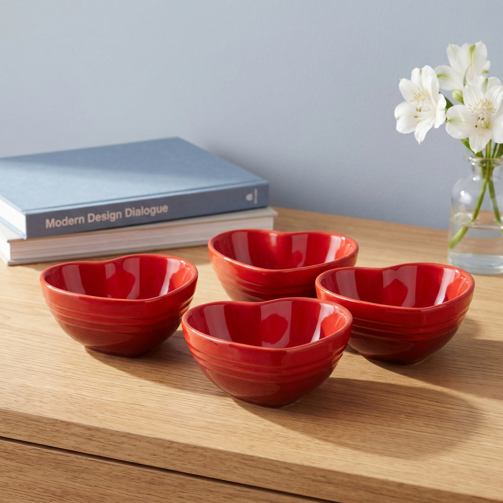 Le Creuset Stoneware Set Of 4 Heart Mini Bowls Multi Color, White