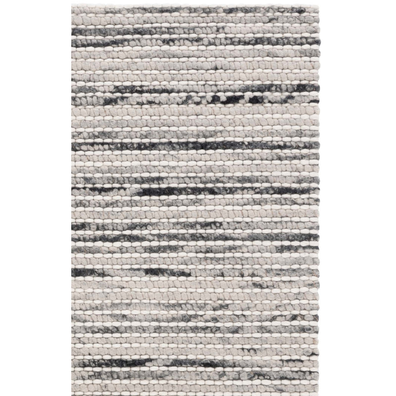 Handmade Wool Area Rug in Black/Ivory, Rectangle 4' x 6'