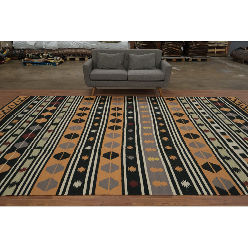 Grand tapis rayé vibrant 9 x 14 pour décoration intérieure moderne