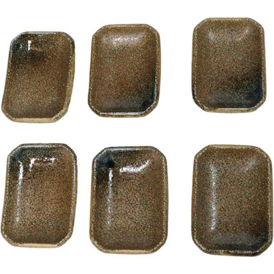 Set Of 6 Japanese Sunaji Kairagi Earth Sky Porcelain Condiment Sauce Dishes 2Oz