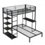 Structure de lit mezzanine en métal avec bande lumineuse à DEL, tablettes de rangement latérales et bureau intégré, lit superposé en métal de taille double / double