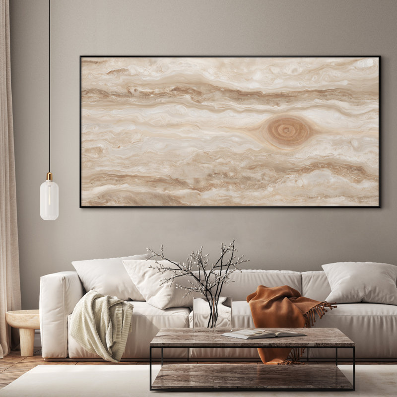 Reproduction d'art mural très grand paysage abstrait - œuvre d'art minimaliste beige, décor neutre pour le salon ou la chambre à coucher, assemblage de cadre requis