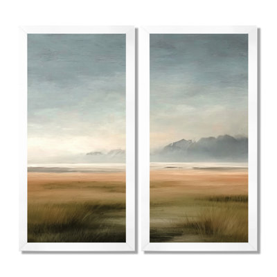 «Green and Gray Coastal Rain Af après-midi», art sur toile côtier, art mural vert côtier 2 pièces