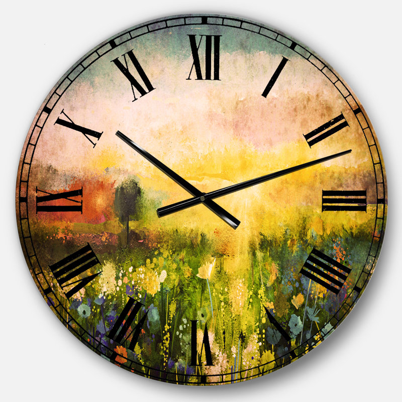 Sunset Meadow Landscape - Horloge murale traditionnelle, Grand
