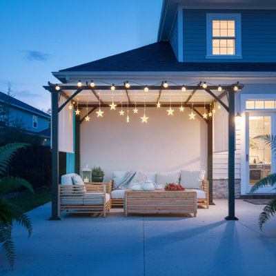 Pergola d'extérieur robuste de 10 x 10 pi avec auvent, pavillon de jardin à cadre en métal et treillis de raisin décoratif pour patio, terrasse, bord de piscine et arrière-cour