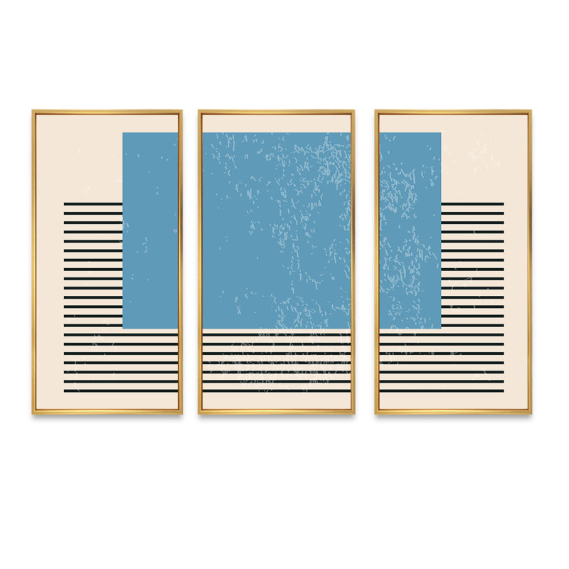 Minimal Geometric Compostions of Elementary Forms III - Ensemble de 3 reproductions encadrées sur toile, Cadre doré