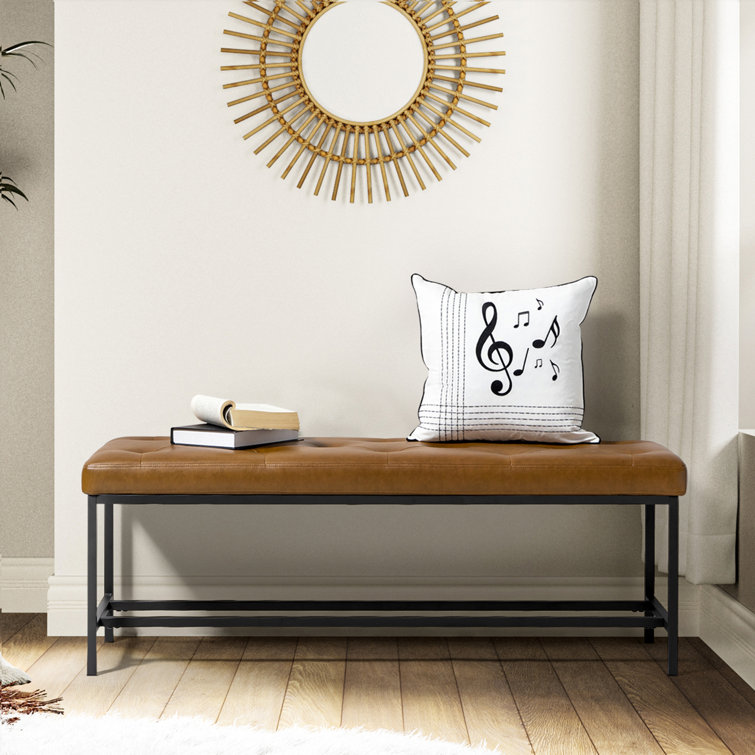 Quinlynn Faux Leather Upholstered Bench with Button-tufted Design