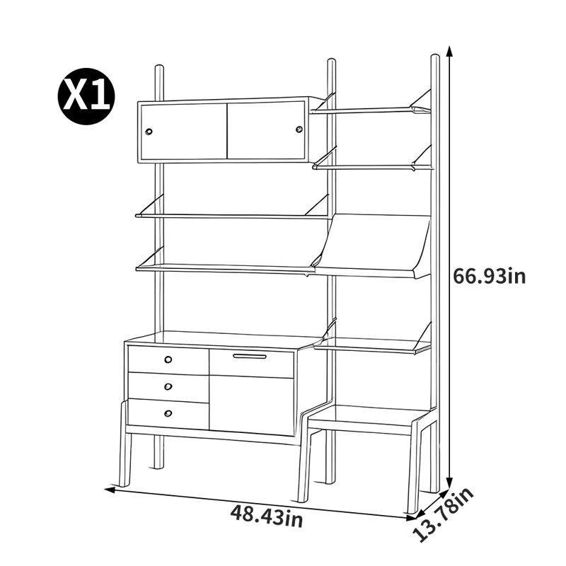 American Style All Solid Wood Premium Bookcase, (7 Shelves) 66.93"H x 48.43"W x 13.78"D