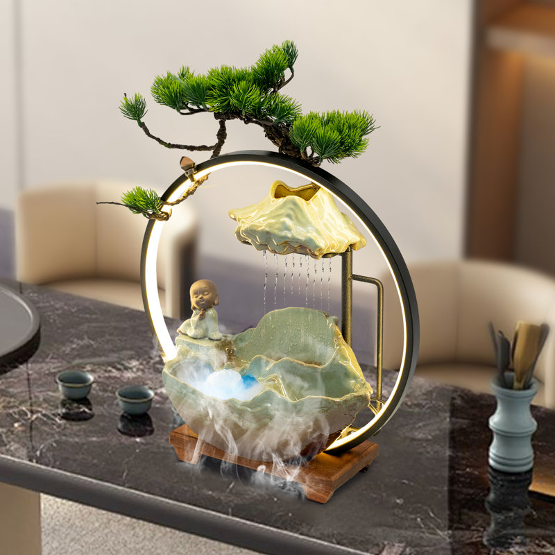 16.3x15.7" Desktop Water Fountain with LED Lights & Mist