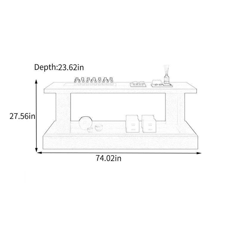 Table de présentation à plusieurs niveaux, H 27,56 po x L 74,02 po x l 23,62 po